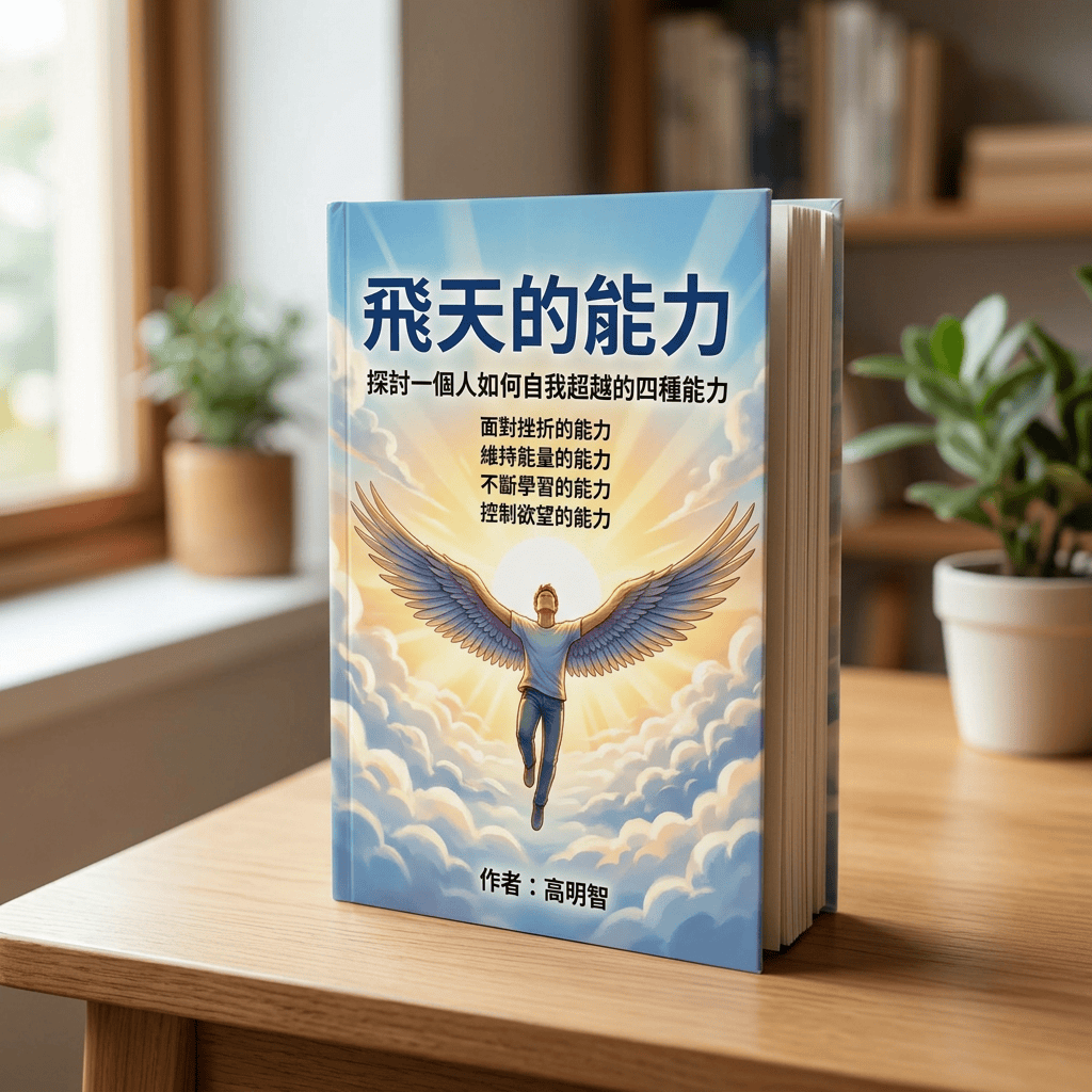 Book cover reading「飛天的能力」「探討一個人如何自我超越的四種能力」,「面對挫折的能力」「維持能量的能力」「不斷學習的能力」「控制欲望的能力」,作者：高明智