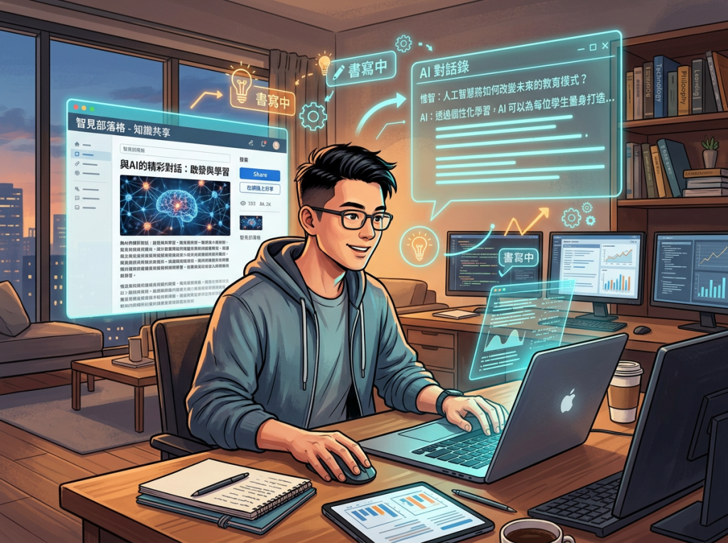 Student using AI learning tools on a laptop and multiple monitors